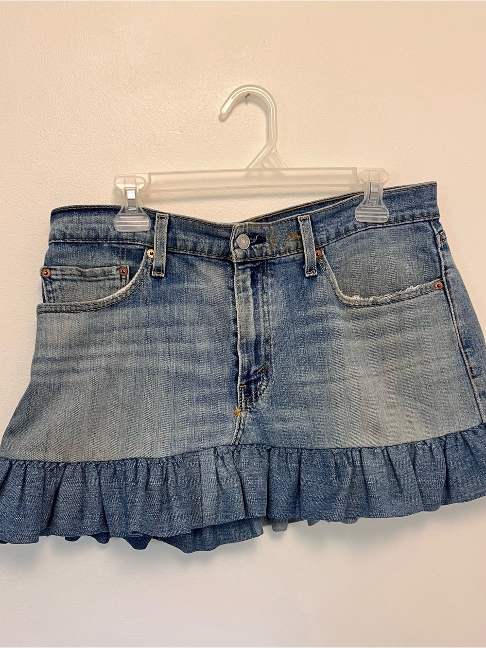 Upcycled levi's Denim Ruffle Mini Skirt Festival Coquette Style - Picture 2 of 6